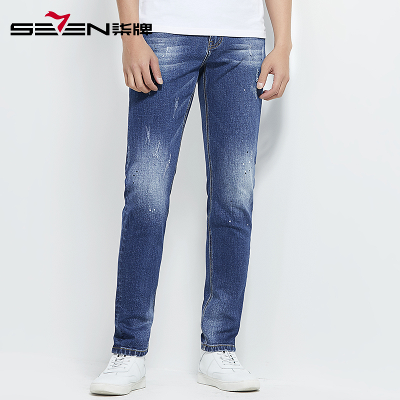 柒牌SEVEN男装牛仔裤时尚青年休闲牛仔长裤磨白