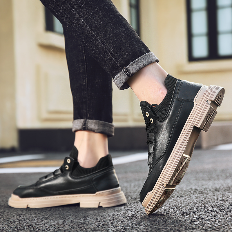 木林森男鞋2020新款春季工装鞋袜子口休闲皮鞋男马丁靴低帮男潮鞋