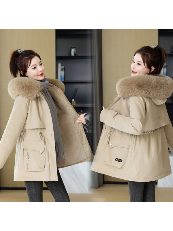 派克服女新款冬季时尚百搭棉服加绒连帽外套大毛领保暖棉衣女