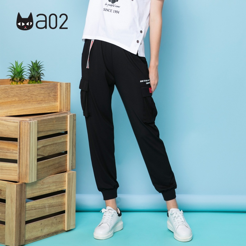 a02新款时尚织带宽松显瘦工装裤女束脚裤休闲裤女DTU2D0081PN