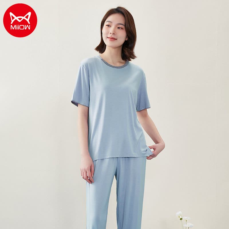 猫人男士女士冰丝家居服套装图片