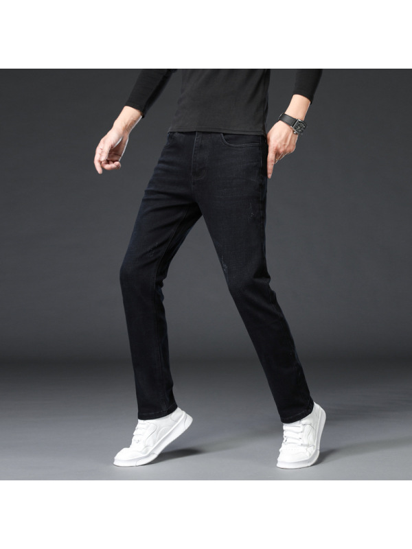 春秋男式弹力常规牛仔裤男青年韩版宽松小直筒长裤男装百搭休闲裤
