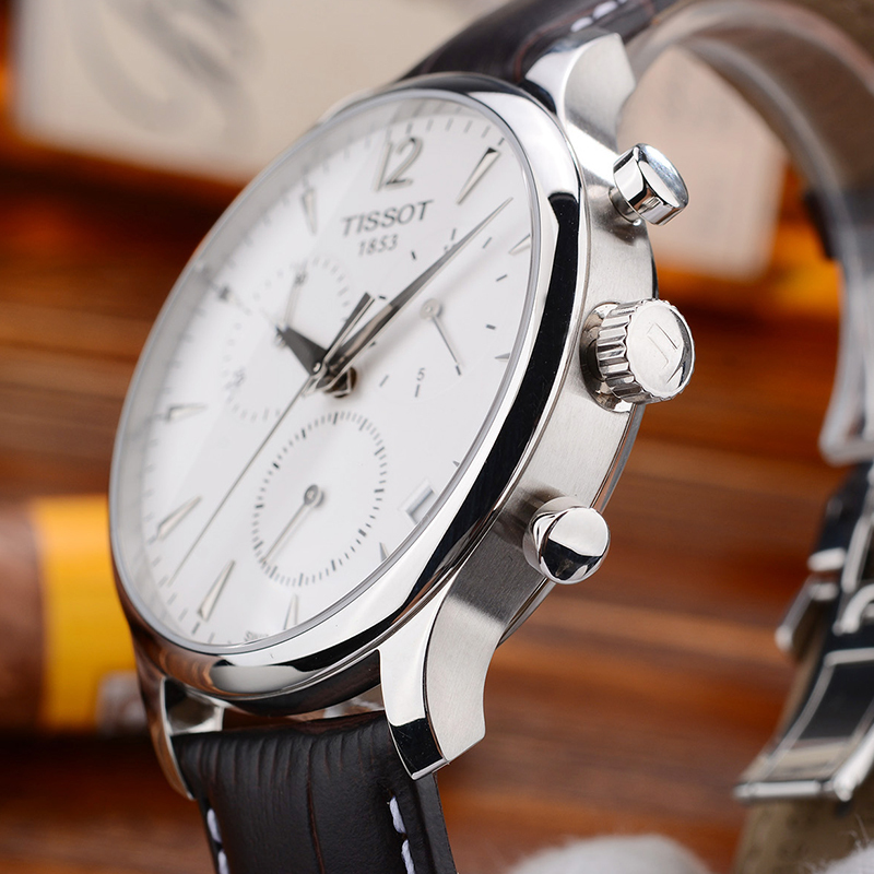 天梭tissot手表俊雅系列商务休闲时尚石英男表多功能三眼计时日历t