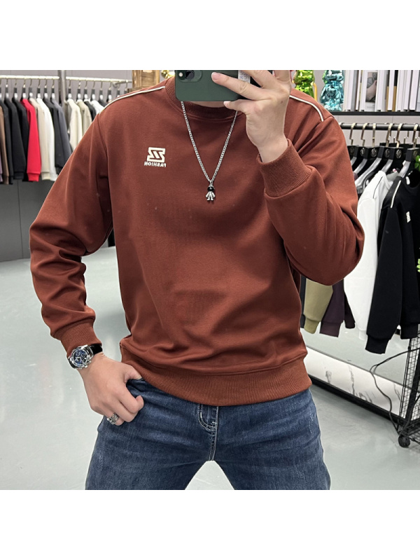 秋冬新款加绒卫衣男士长袖时尚圆领休闲打底衫秋冬内搭上衣刺绣潮