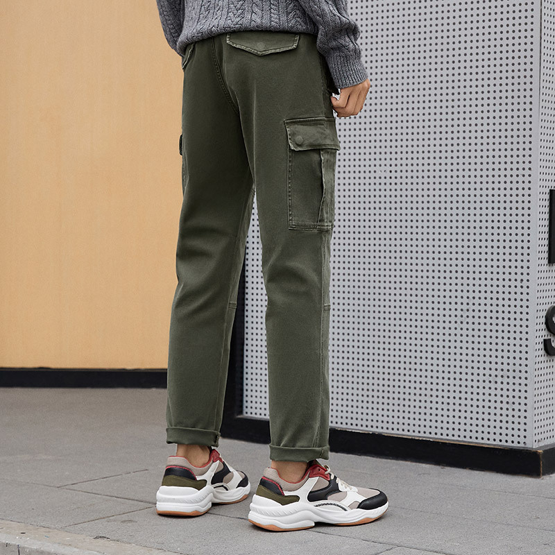 b马克华菲休闲裤男士青年潮流多口袋军绿色直筒长裤