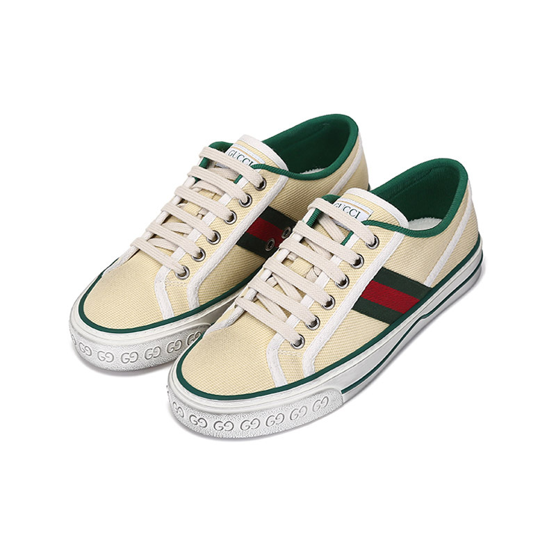 古驰gucci女士tennis1977系列织物做旧系带休闲运动鞋帆布鞋脏脏鞋