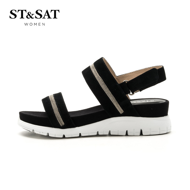 St&Sat/星期六羊反绒露趾一字带女凉鞋SS72115593