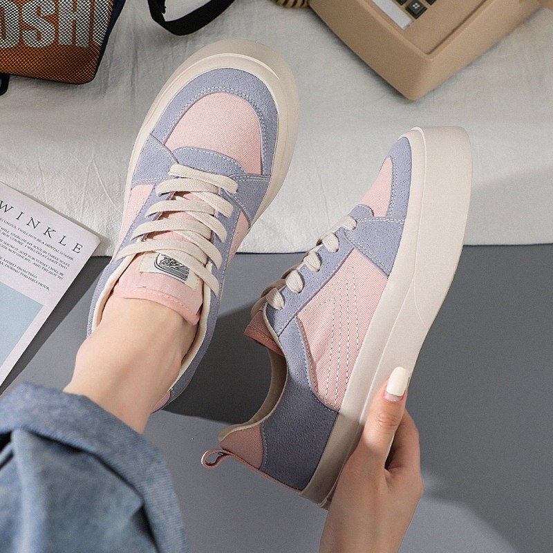 飞跃(FEIYUE)新款拼色板鞋复古休闲鞋软底透气帆布鞋女款