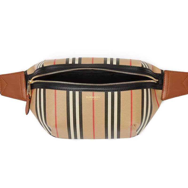BURBERRY Sonny 中性款男女通用 字母印字标经典条纹织物 腰包\胸包 斜挎包 8026838图片