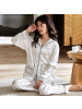 秋冬季女士睡衣冰丝长袖开衫翻领休闲宽松加大码家居服套装可外穿