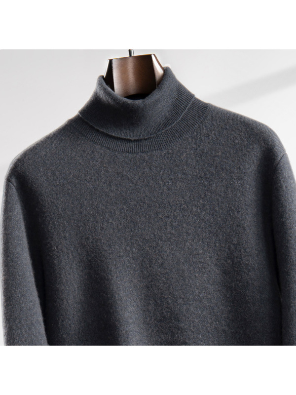 空气层高领秋冬新款男士羊绒衫商务休闲纯色加厚毛针织衫套头上衣