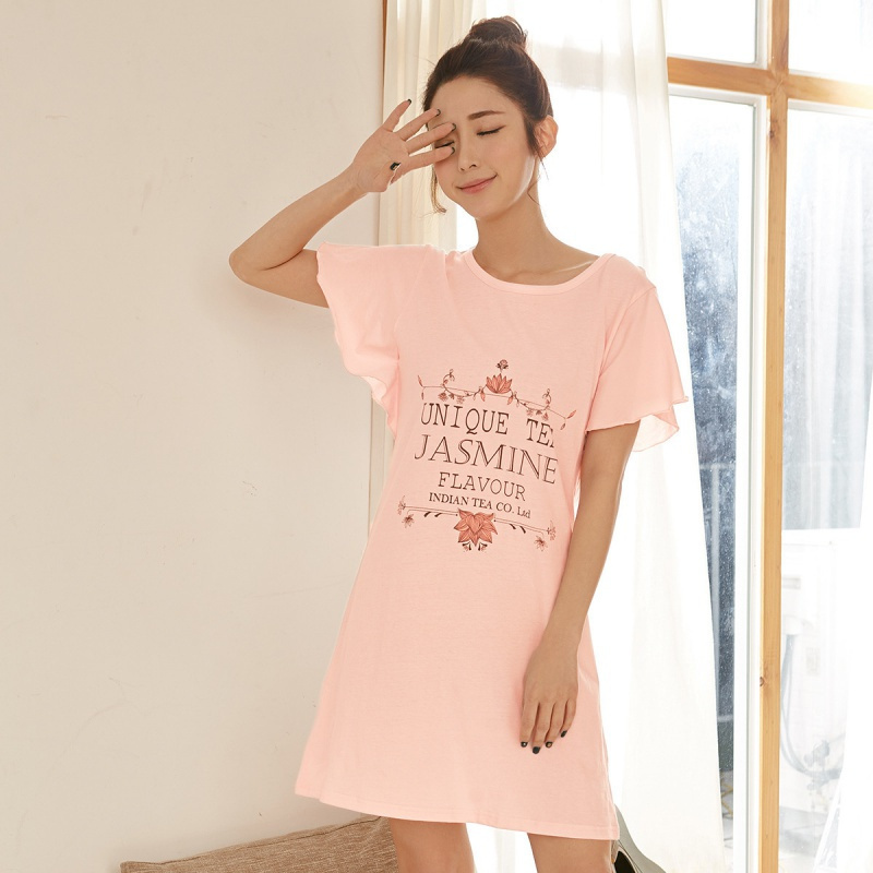 都市丽人清新蝙蝠袖圆领家居服睡衣夏女士睡裙1H9601