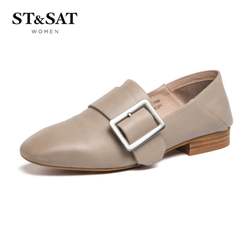 St&Sat/星期六牛皮方头皮带扣女单鞋SS71111246图片