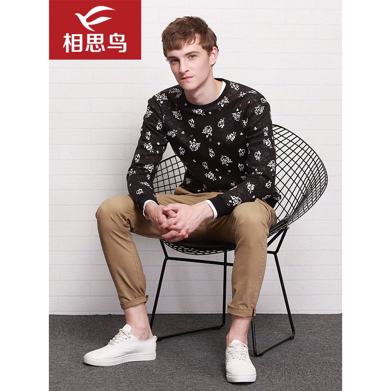 红豆相思鸟（xiangsiniao）男士春秋季玫瑰花纹套头卫衣男SW054