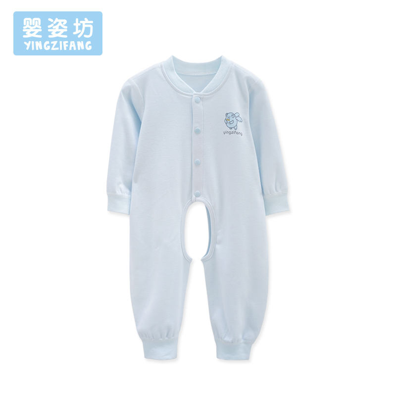 秋季新款男女童百搭简约纯色单排扣挖裆连体衣 0-2岁宝宝