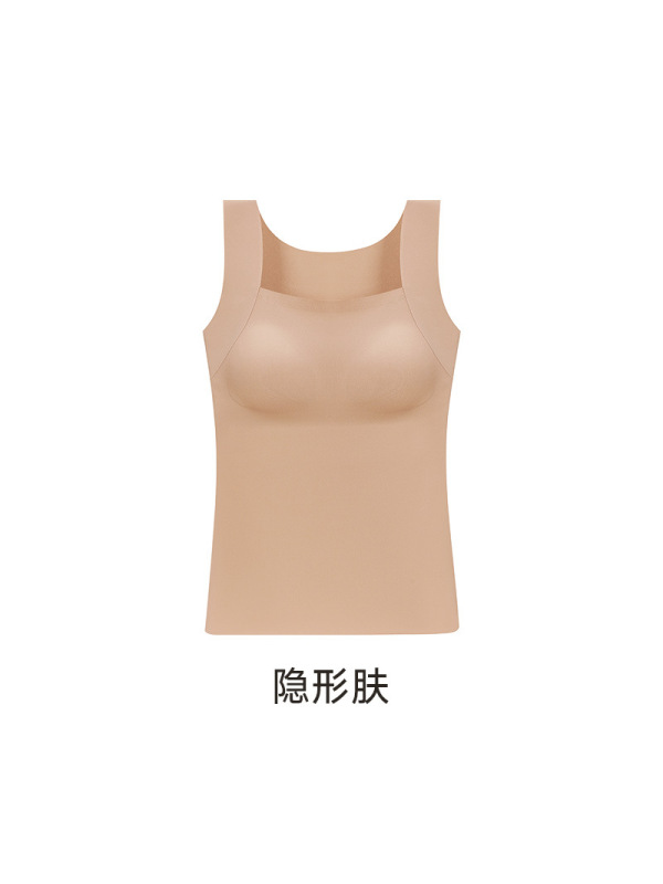 新款山茶花油保暖背心内衣女带胸垫免穿文胸无痕肌底衣无痕马甲女