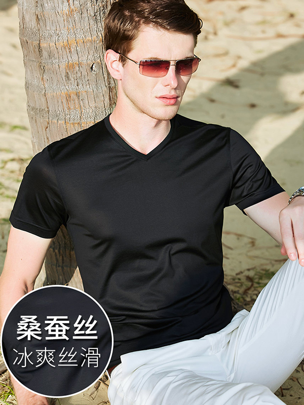 JOW 桑蚕丝正品真丝短袖V领T恤