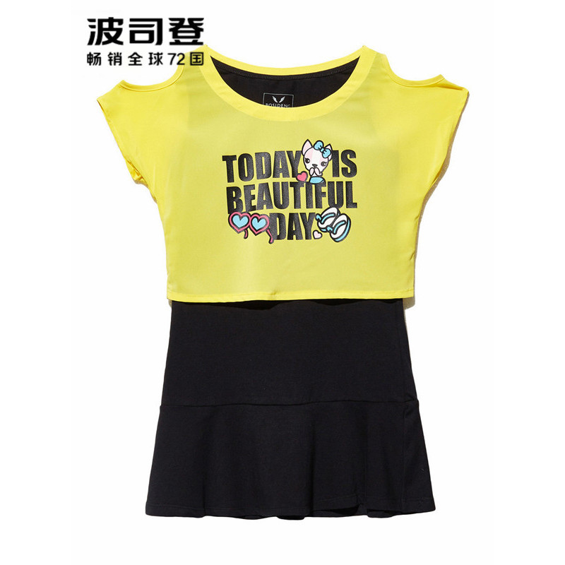 波司登童装夏季字母印花T恤时尚露肩裙装两件套装C821CD2053