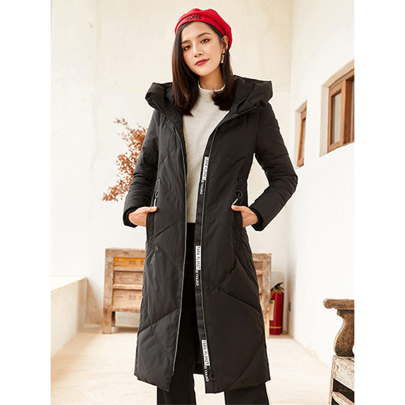 千仞岗2018秋冬新品羽绒服女长款时尚休闲连帽羽绒冬外套229261