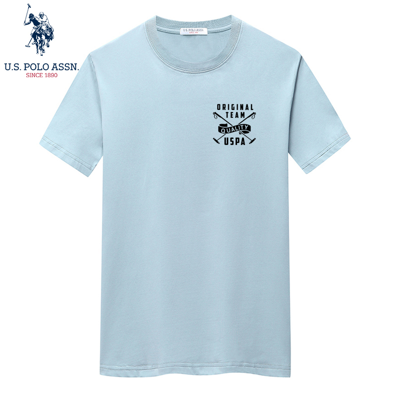 USPOLO ASSN（100%棉）夏季新款男士短袖T恤衫运动休闲时尚简约圆领印花宽松上衣