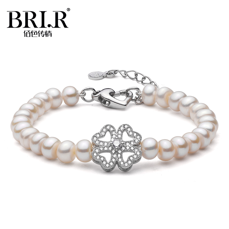 【顺丰发货】佰色传情(BRIR) 淡水珍珠手链时尚经典四叶草3A级7-8MM淡水珍珠手链简约百搭经典手饰