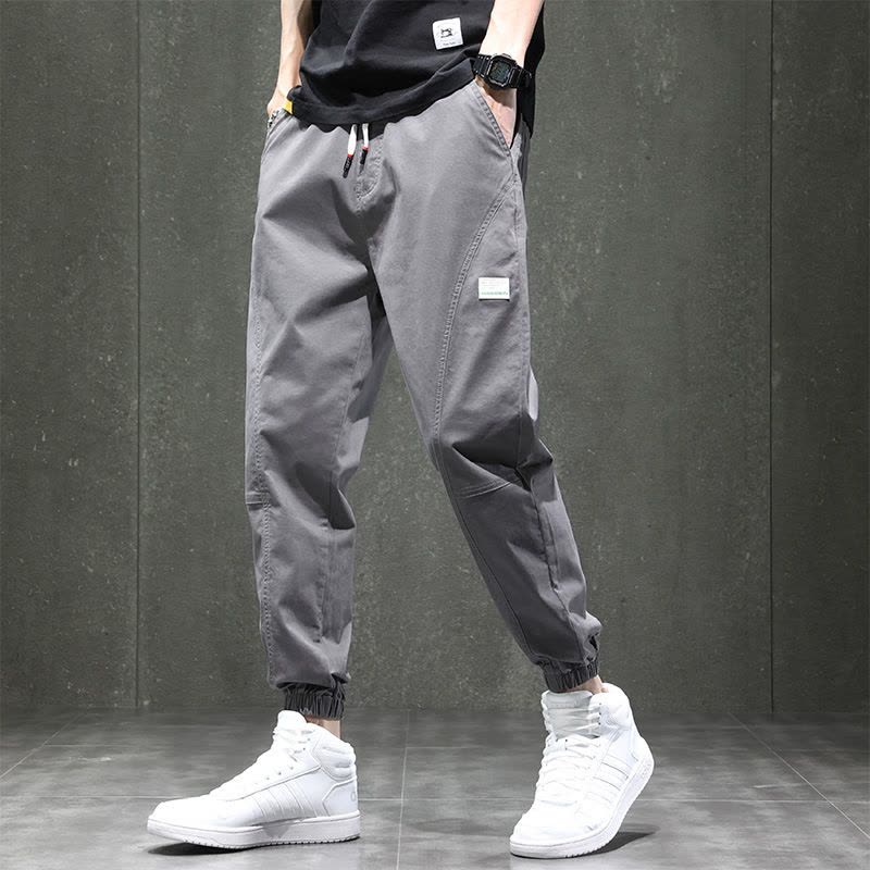 Ceba小清新休闲裤男小奶狗微哈工装裤潮流韩版大口袋裤子男魔术贴束脚图片