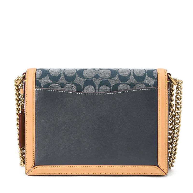 COACH\蔻驰 CHAMBRAY 链条单肩包 盒子椭圆扣牛仔 织物\牛皮革图片