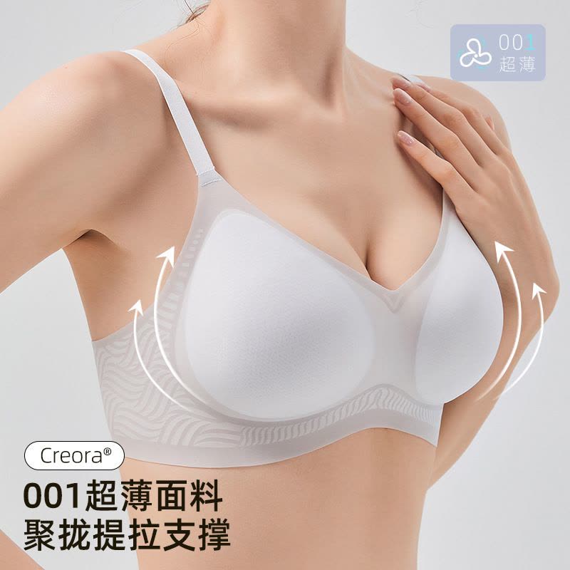 PLUS凉感奶嘴胶软支撑无痕内衣女超薄文胸聚拢小胸法式不跑杯胸罩图片