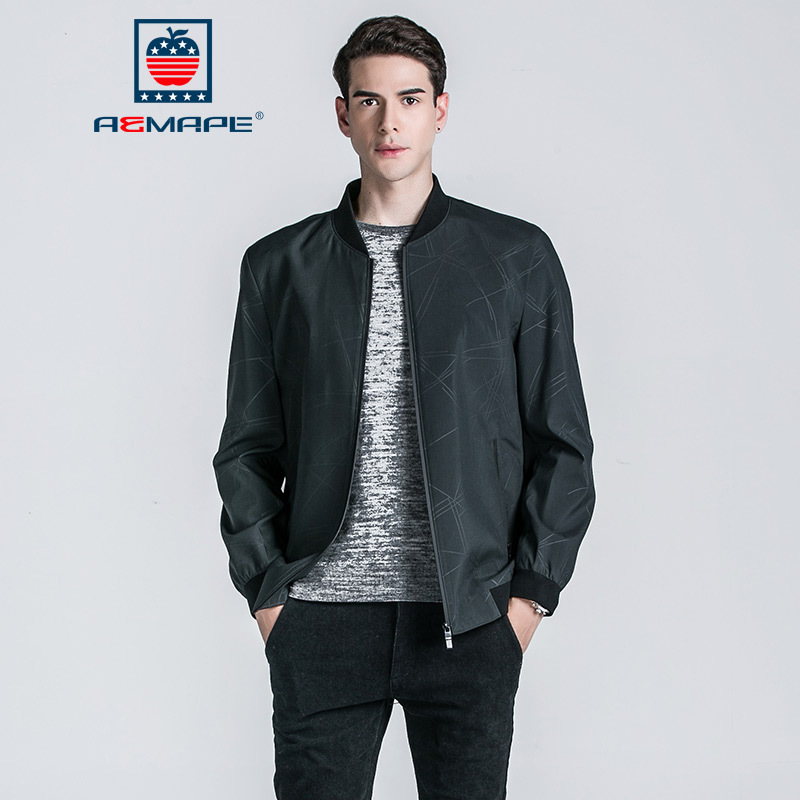 aemape美国苹果夹克男士简约时尚休闲立领外套男2018秋季新款