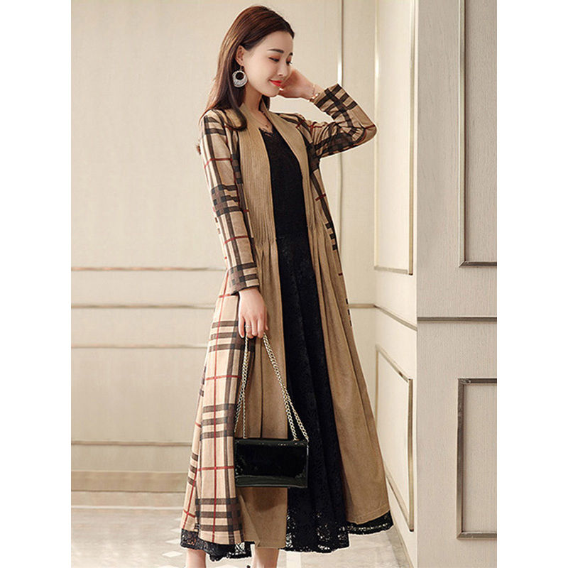 丝柏舍秋装女2018新款韩版气质格纹围巾领长款时尚风衣s83r0445f
