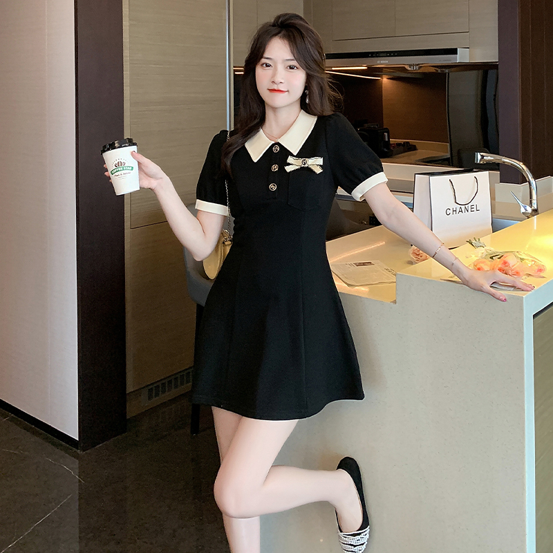 瘦瘦裙/polo黑色连衣裙夏小个子春秋显瘦新款小香风