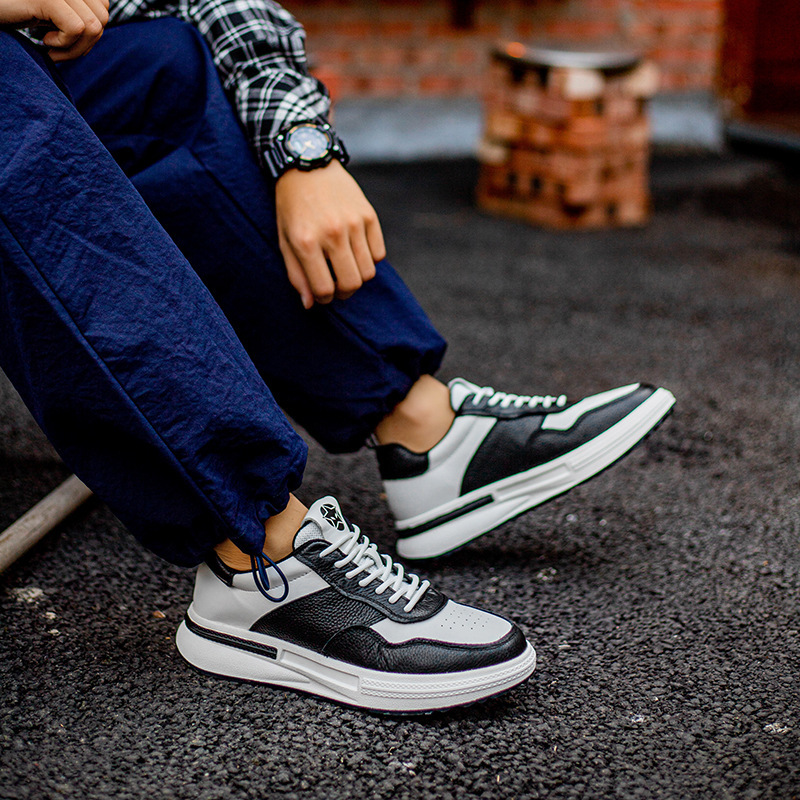 熊猫板鞋男款春季头层牛皮鞋子运动鞋潮百搭小白鞋男士透气休闲鞋