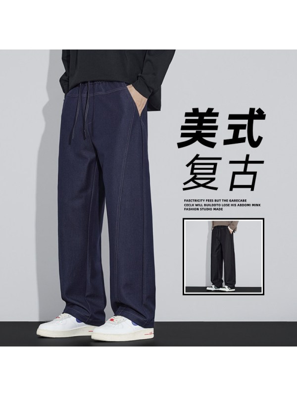 冰丝牛仔裤男士夏季宽松直筒美式潮牌2026夏季新款时尚休闲男裤子