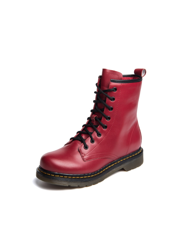 索菲娅(SAFIYA)牛皮革交叉系带圆头低跟方跟休闲马丁靴短靴女SF64111911