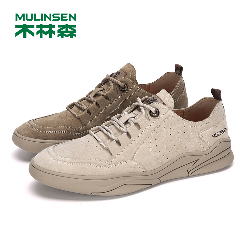 木林森男鞋春季新款真皮男士休闲鞋韩版百搭潮流系带低帮鞋子