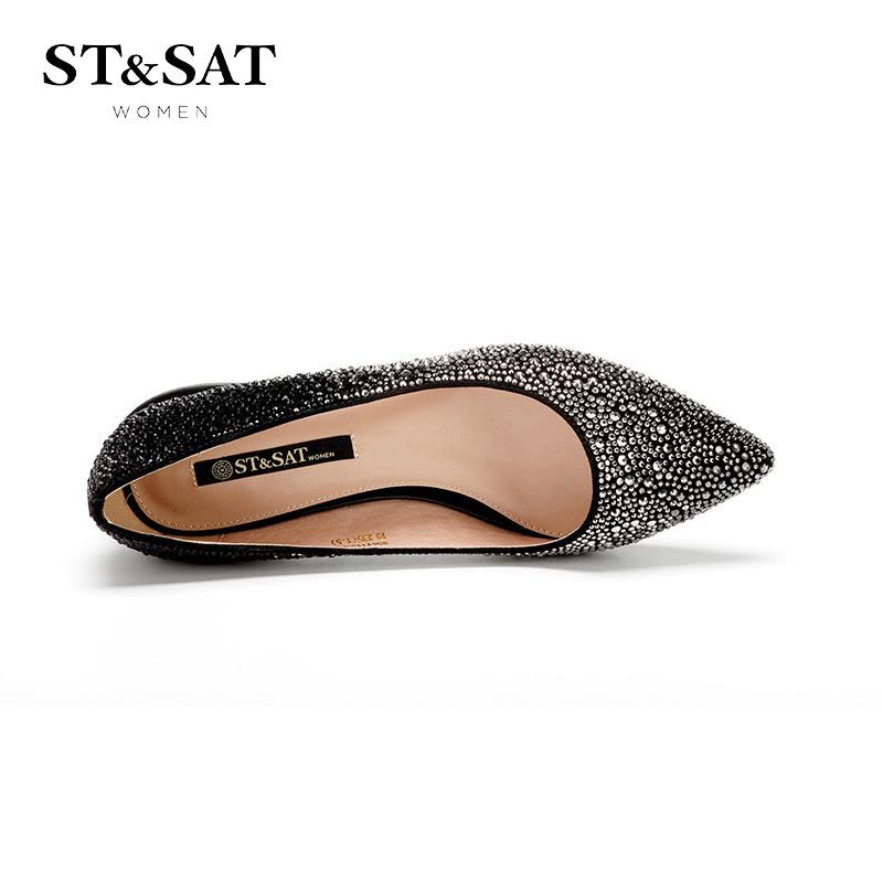 星期六ST&SAT专柜同款单鞋女绒面羊皮约会尖头低跟钻饰SS61115902图片