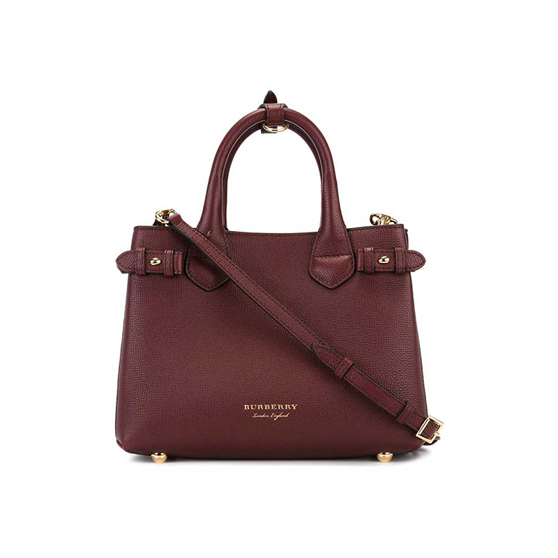 BURBERRY 博柏利手提包 女The Banner格纹欧美时尚 敞口单肩斜挎包 小号酒红色4023704