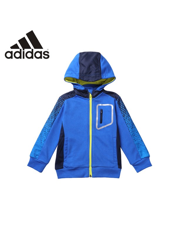Adidas阿迪达斯童装新款男女小童针织运动连帽卫衣夹克外套AY4655