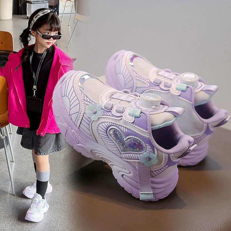 秋新款儿童运动鞋女童休闲鞋皮面轻便舒适学生板鞋透气跑步鞋图片