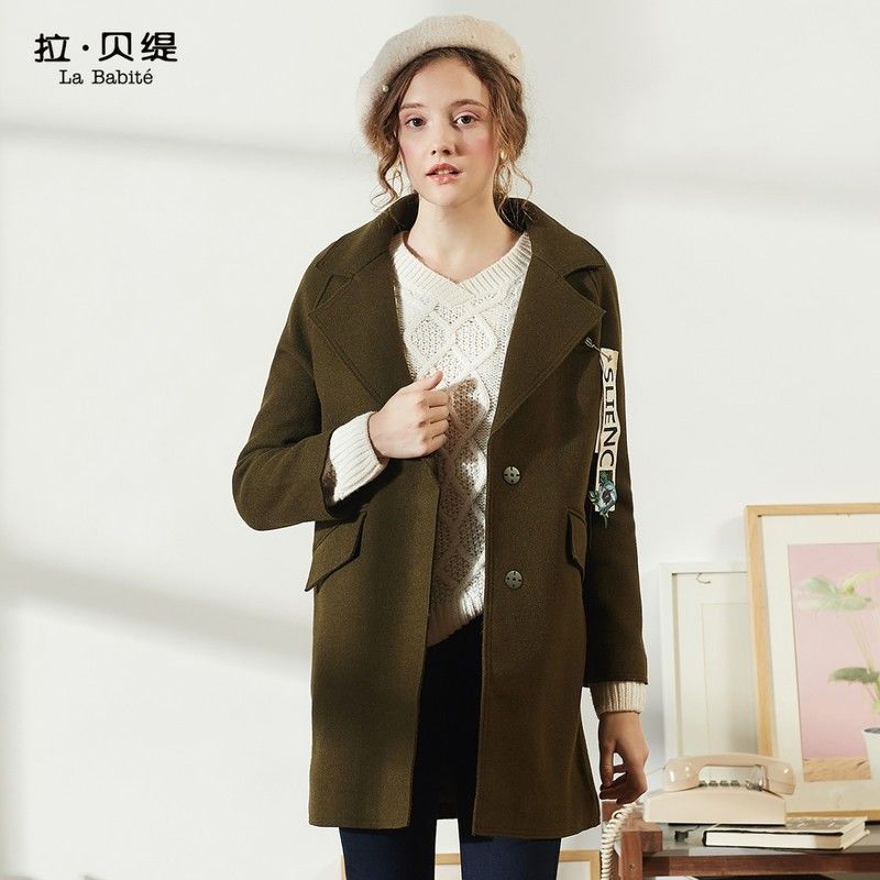 拉贝缇羊毛大衣冬季新款女呢子大衣女韩版学生中长款修身60007028