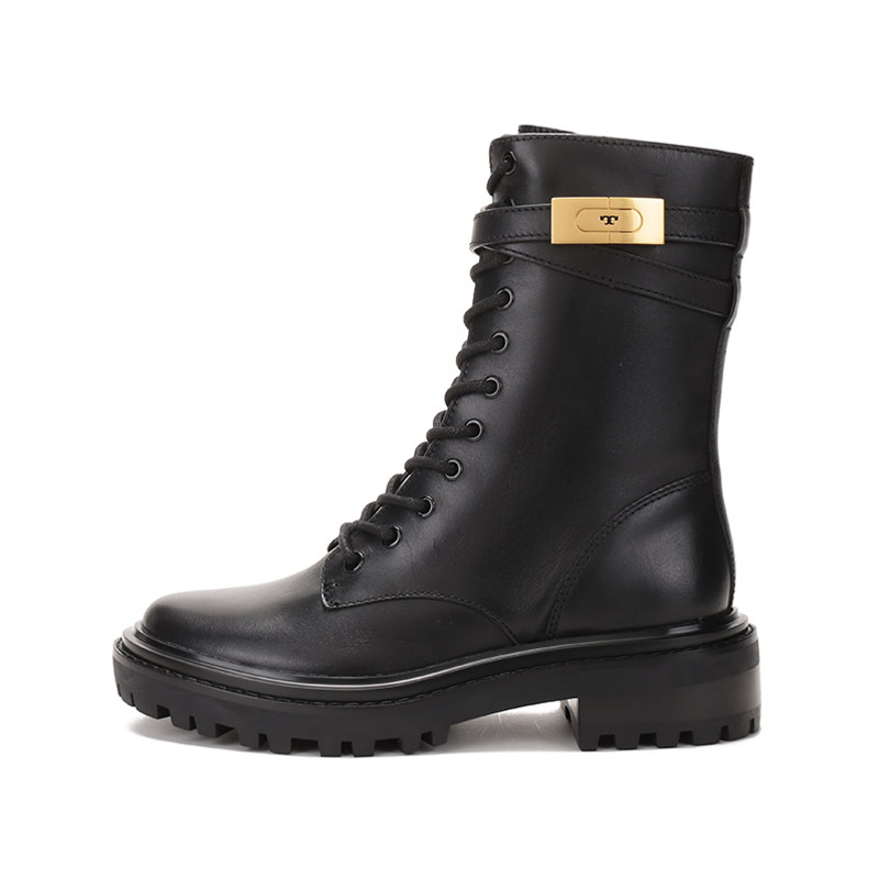 托里·伯奇 TORY BURCH TB女鞋 牛皮革T字搭扣系带马丁靴85582
