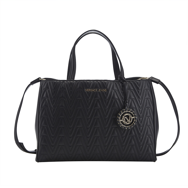 versacejeans范思哲轻奢品18新款女士黑色聚酯纤维字母压纹手提包奢侈