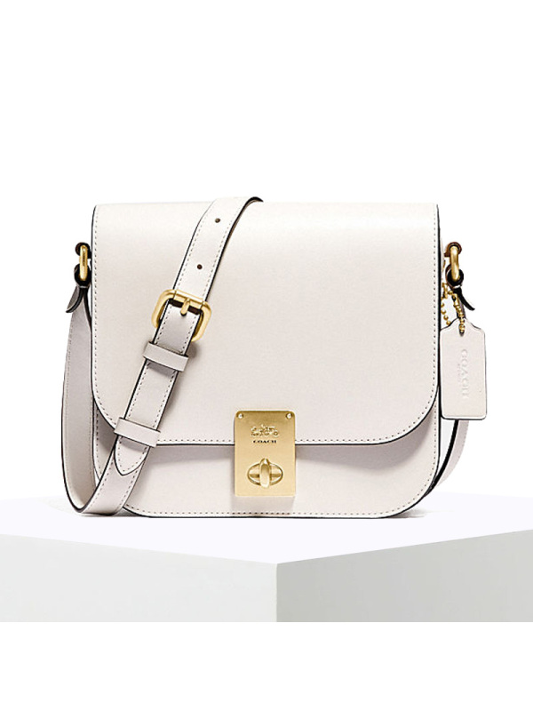 预订COACH\蔻驰 HUTTON SADDLE 豆腐方包单肩斜挎包 金属方扣粒面皮 20*18*7.5CM
