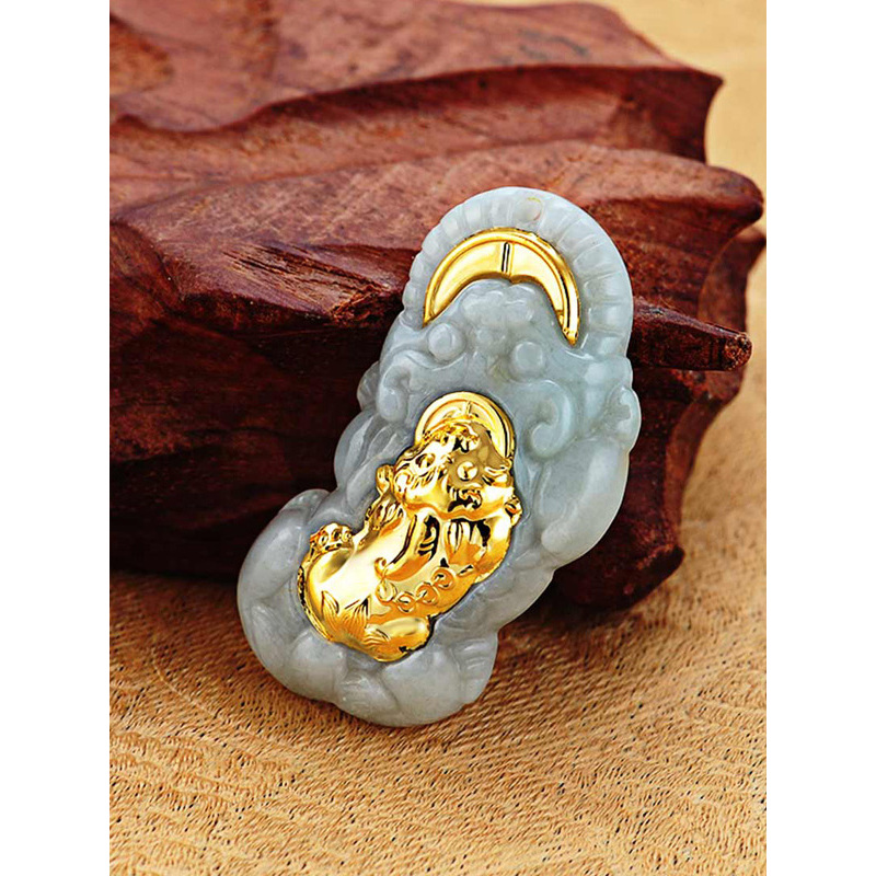 珠宝王国zbwg足金翡翠吊坠貔貅吊坠金镶玉吊坠金玉貔貅通用款黄金吊坠