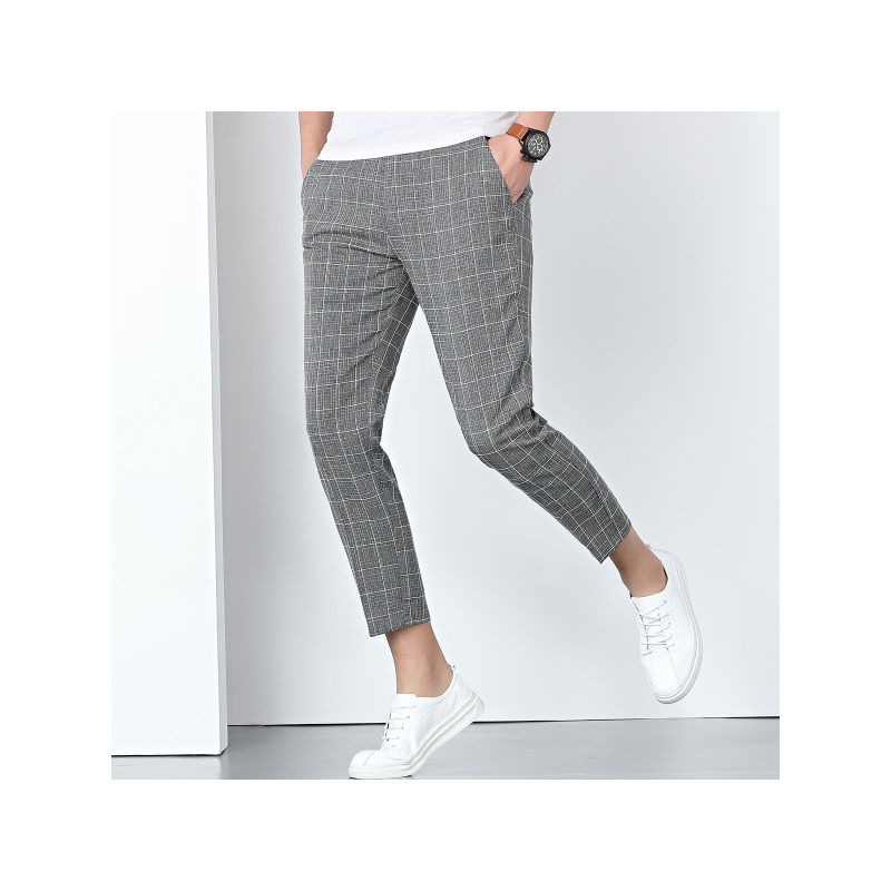 雅鹿男装夏季修身小脚格子男九分裤英伦风男士商务正装13603169主要