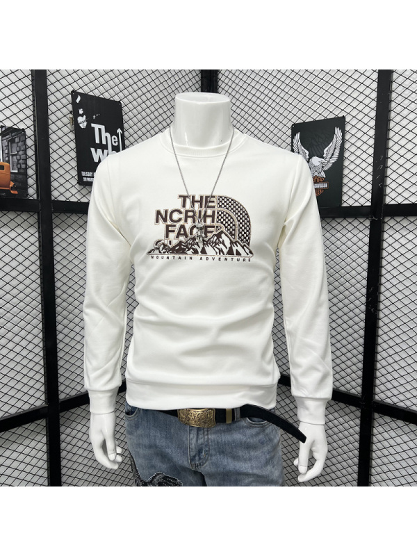 字母印花时尚修身长袖体恤打底衫烫钻圆领卫衣男士秋冬新款上衣潮