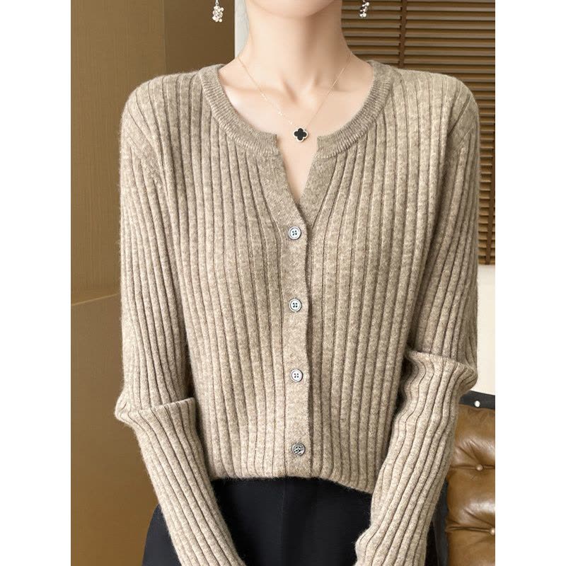 针织衫V领秋冬新款纯色短款毛衣竖条开衫内搭大码针织衫针织打底图片