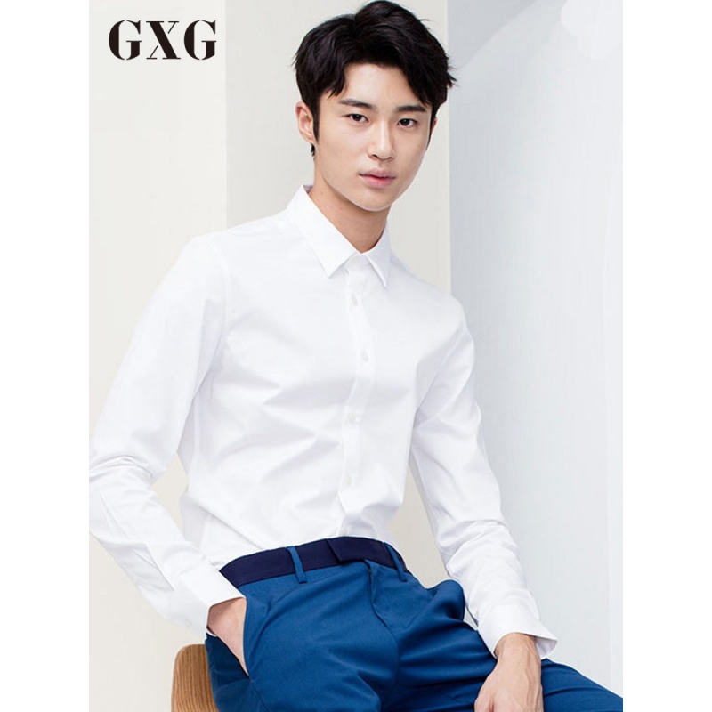 gxg长袖衬衫男装男士秋季时尚修身结婚商务白色休闲长袖衬衫男