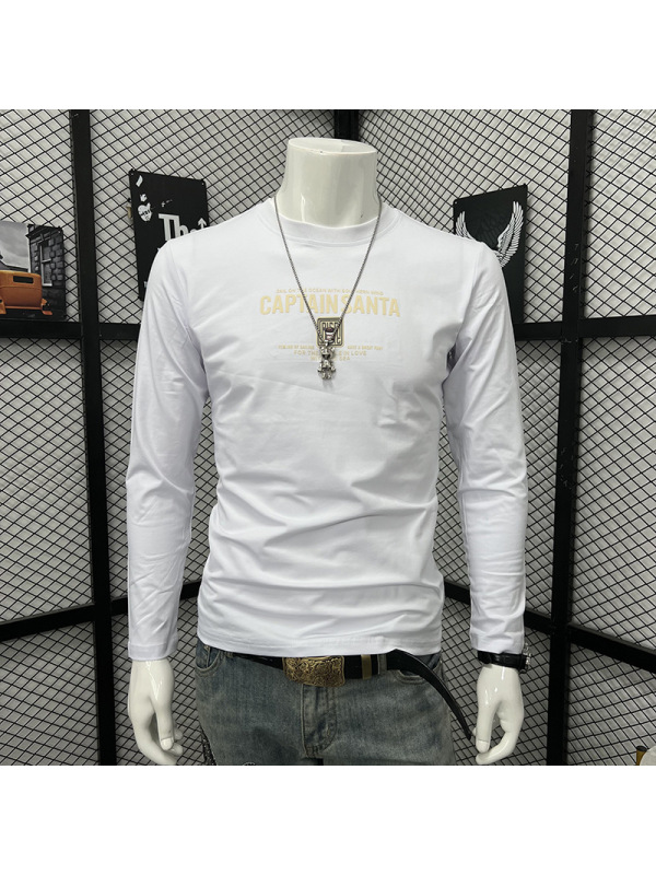 秋季新款打底衫时尚青年百搭长袖潮流印花字母圆领T恤男修身上衣