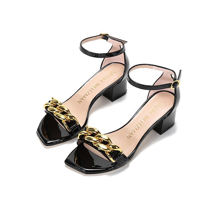 STUART WEITZMAN 斯图尔特·韦茨曼 女士 皮革一字带中跟 AMELINA BLCK 50 CHAIN